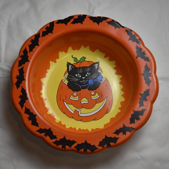 None Other - Vintage Halloween Plastic Bowl Cat Jack o Lantern